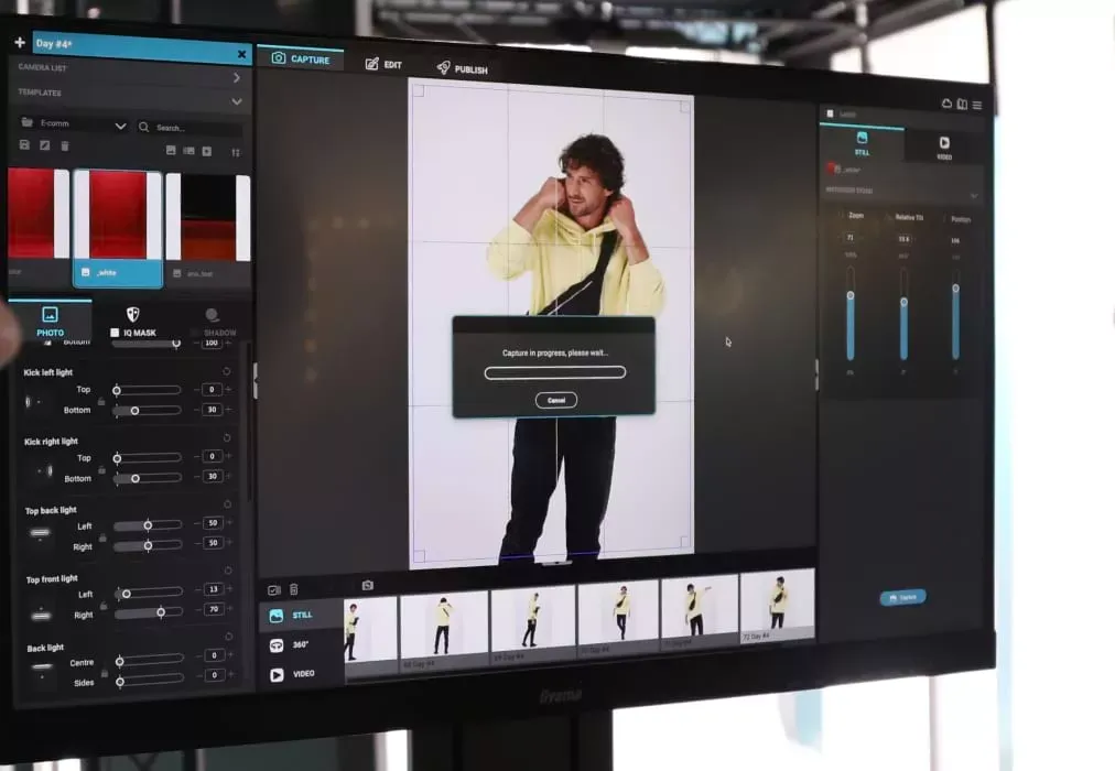 Interfaccia del software Orbitvu per l'acquisizione e l'editing di foto con modelli dal vivo