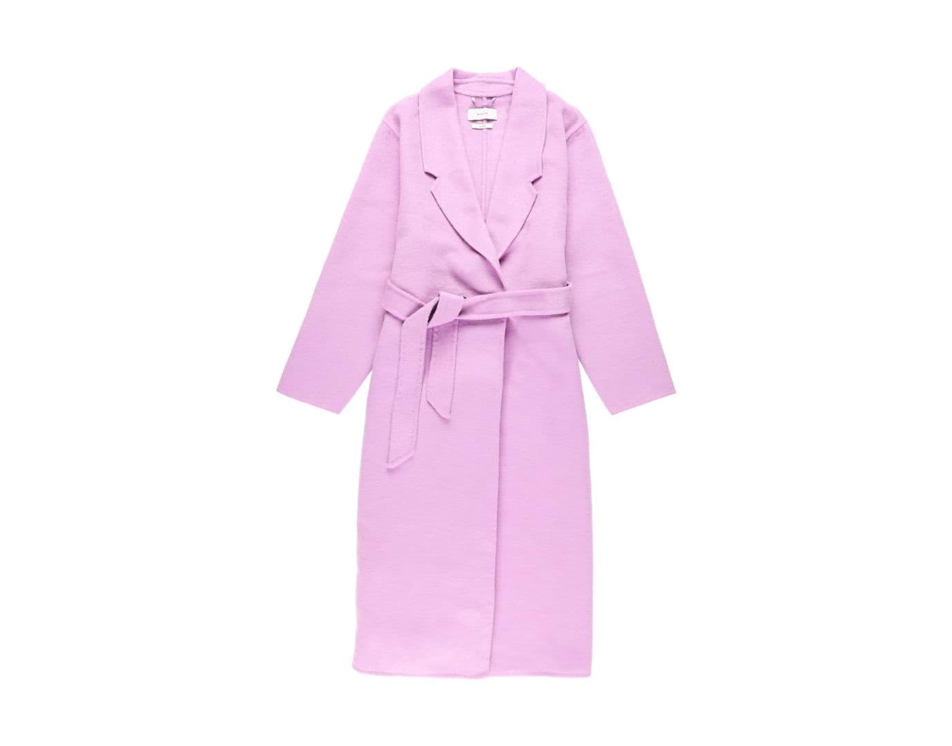 Cappotto a vestaglia color lavanda con cintura da donna