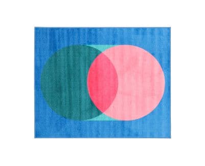 Tappeto geometrico astratto blu rosa verde cerchi