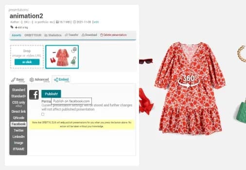 Impostazioni di presentazione della vista prodotto a 360°