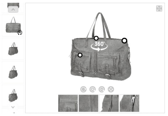Vista spin 360° di una borsa in pelle grigia