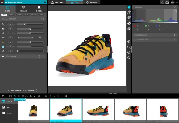 Interfaccia di modifica immagini per New Balance Trail Shoe