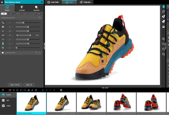 Interfaccia di modifica immagini per Yellow New Balance Trail Shoes