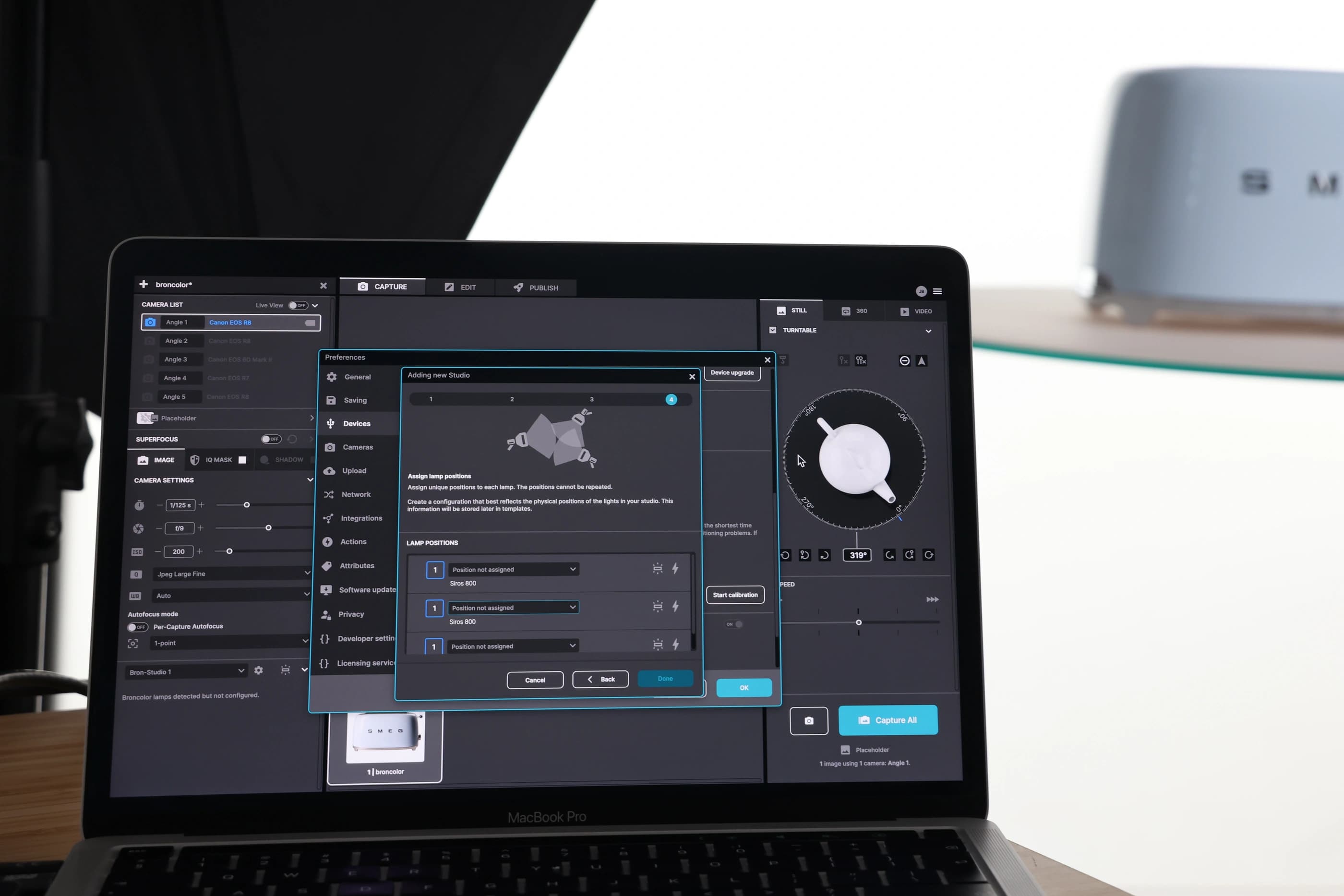 Anteprima del controllo dell'illuminazione dello studio in Orbitvu Station