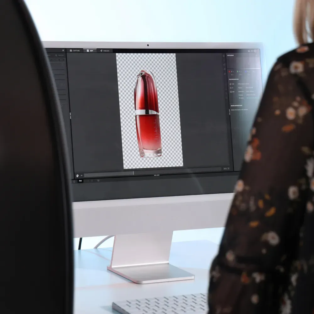 Workflow fotografico skincare e cosmetici con supporto Orbitvu